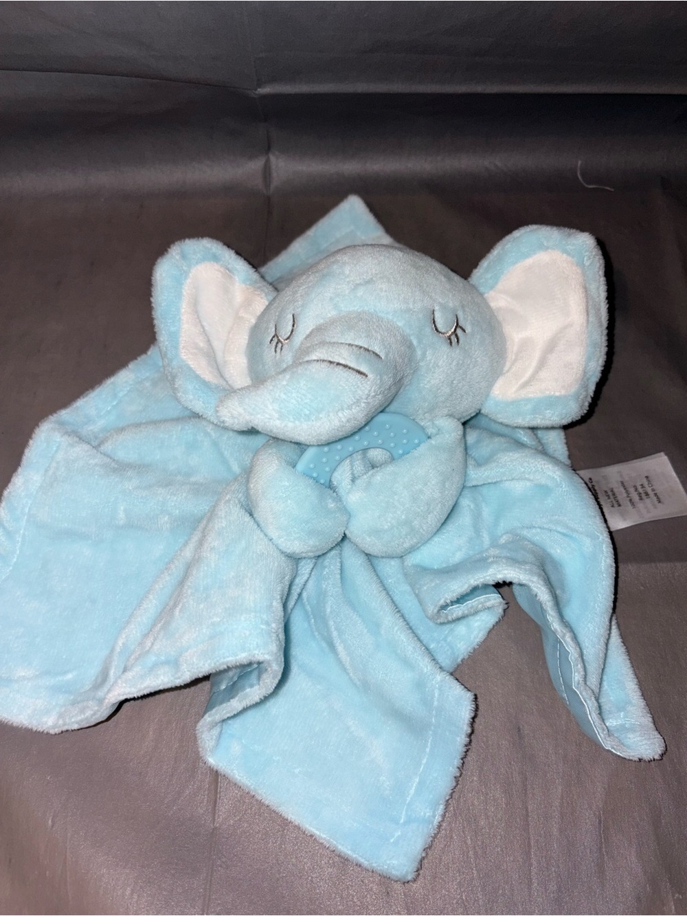 Plush Elephant Baby Lovey Bib in Light Blue Satin